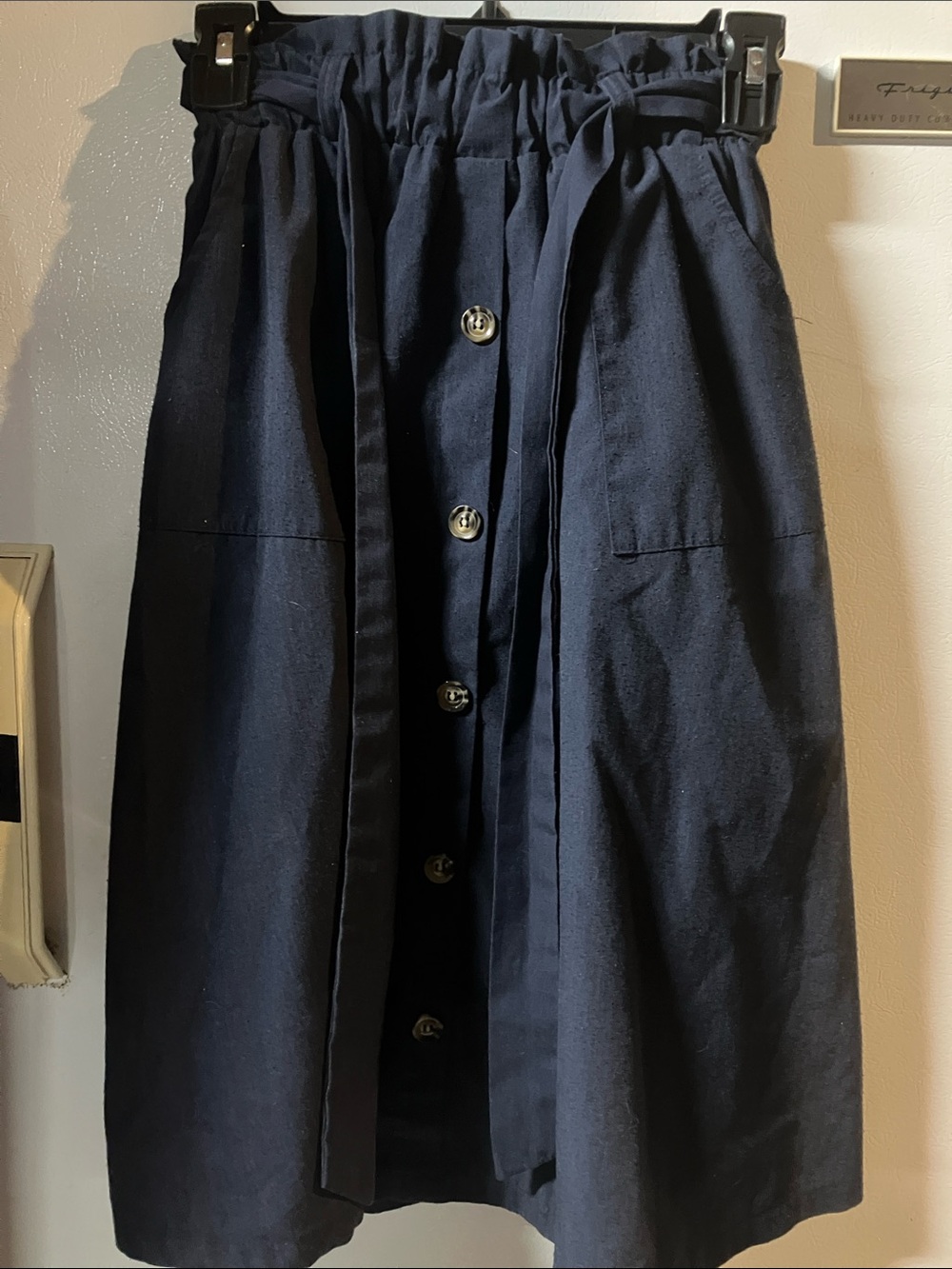 Women's Navy Button-Front Paperbag Waist Skirt